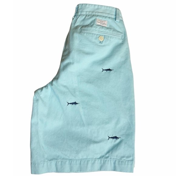 Vineyard Vines Turquoise Sharks Flat Front Shorts - Picture 4 of 9